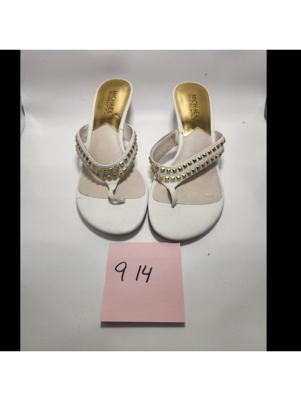 Michael Kors Women’s Leather Studded Thong Slip-On Open Toe White Gold 7.5M